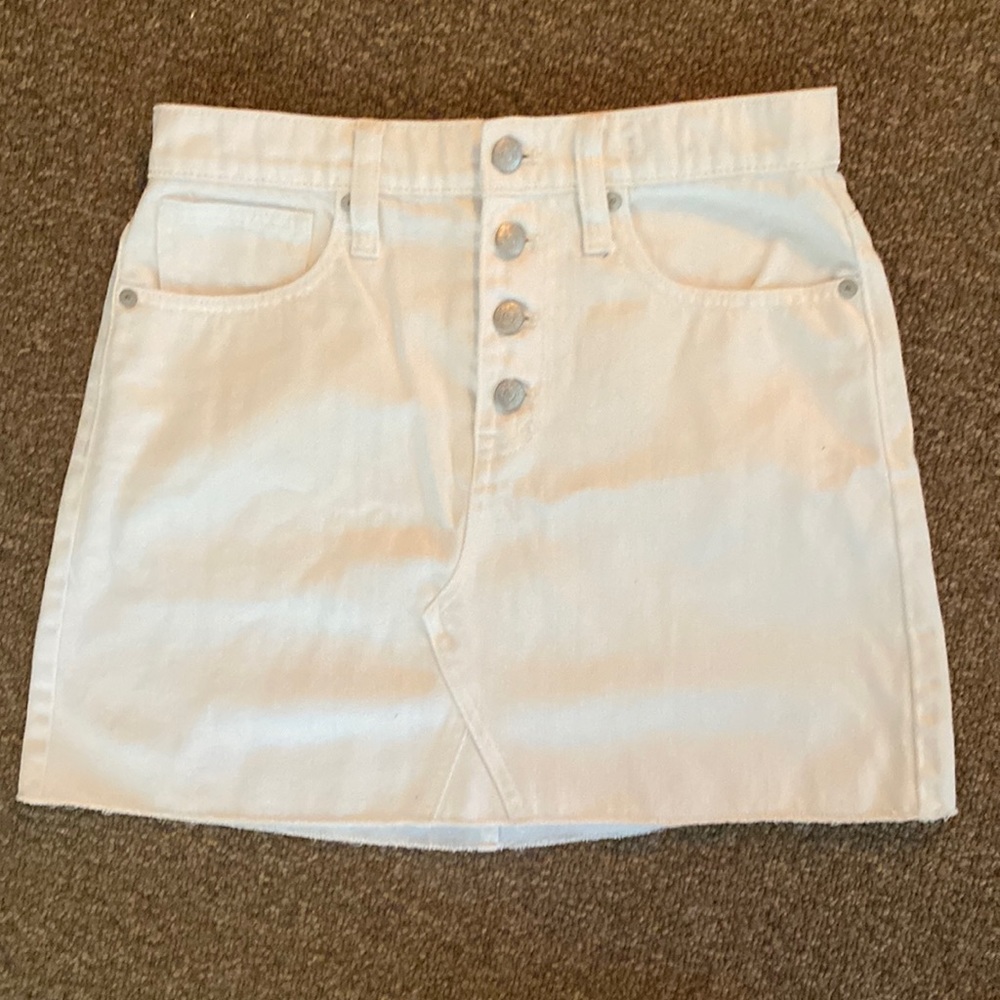Madewell Rigid Denim A-Line Mini Skirt White Button-Front Frayed Bottom a 26